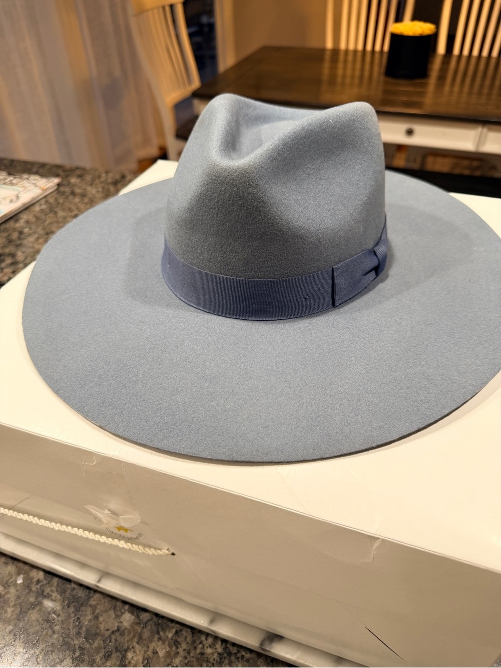 Powder Blue Wide Brim Felt Fedora Hat